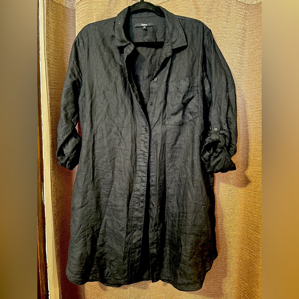 Quince Black Linen Shirt Dress